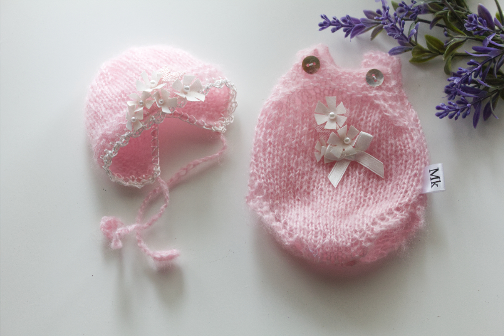 Pink mohair Onesie Set 8-9 inch
