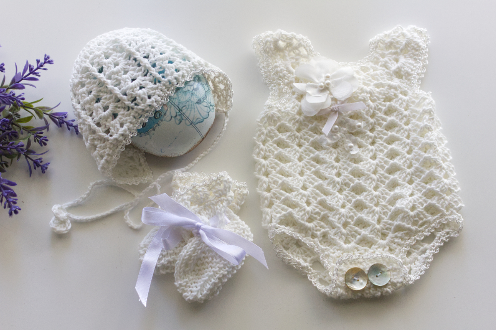 White Crochet Onesie Set 16