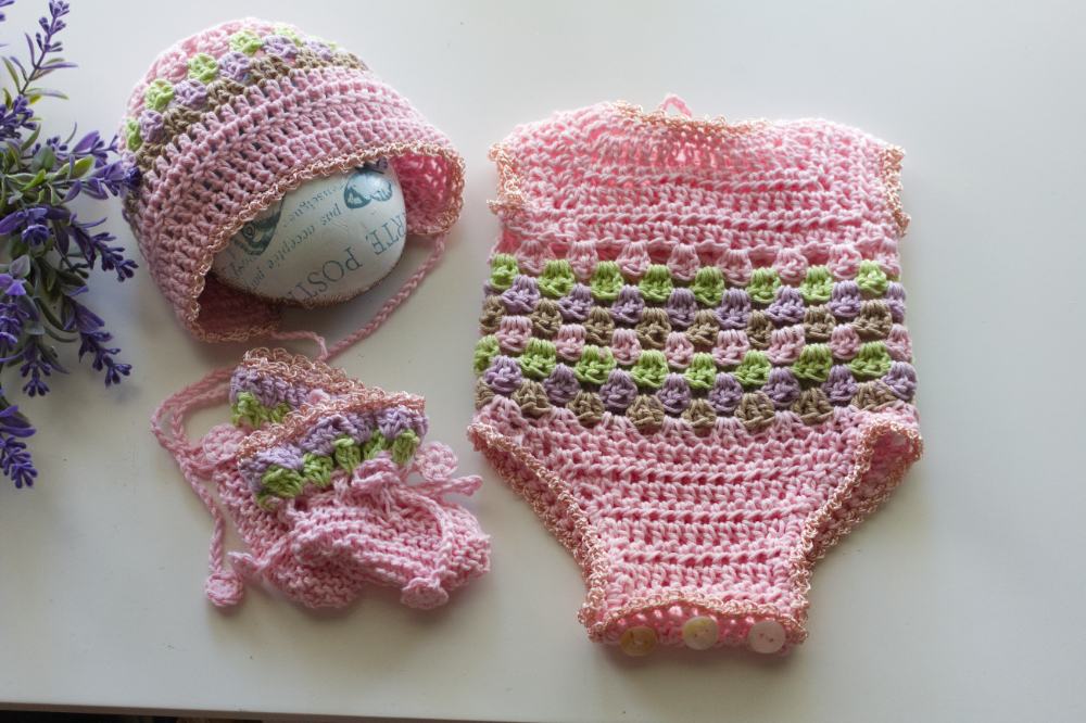 Pink Crochet Onesie Set 16