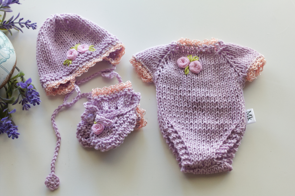 Lilac Roses Onesie Set 10 inch